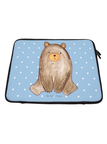 Mr. & Mrs. Panda Laptop Tasche Bär sitzend ohne Spruch in Blau Pastell