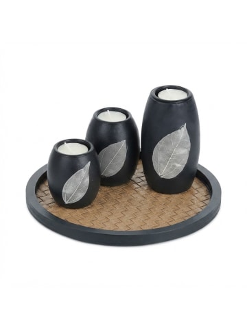 relaxdays Teelichthalter in Schwarz/ Hellbraun - (H)13,5 x Ø 19,5 cm