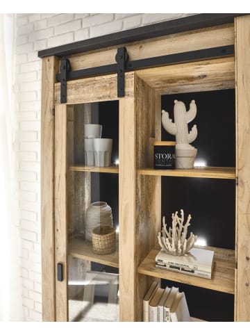 Furn.Design Vitrine Used Wood hell, anthrazit, Vitrinenschrank mit Schiebetür