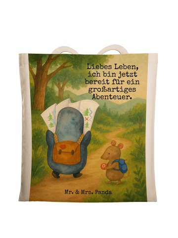 Mr. & Mrs. Panda Jutebeutel Pinguin & Maus Wanderer Design mit S... in Weiß