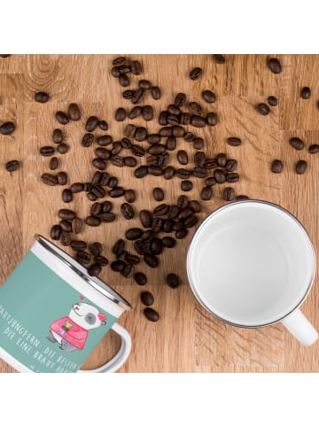 Mr. & Mrs. Panda Kaffeebecher Beste Brautjungfern mit Spruch in Meeresbrise
