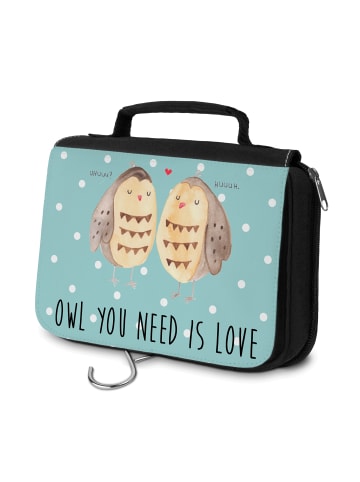 Mr. & Mrs. Panda Kosmetiktasche Eulen Liebe mit Spruch in Türkis Pastell