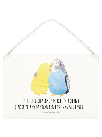 Mr. & Mrs. Panda Schild Wellensittich Liebe mit Spruch in Weiß