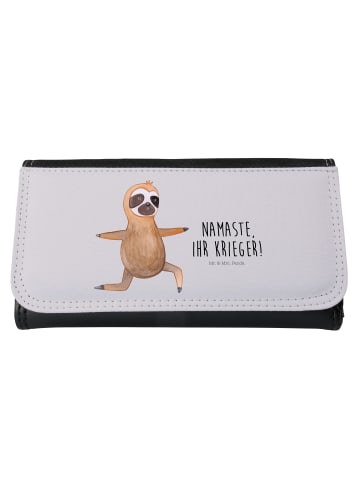 Mr. & Mrs. Panda Damen Portemonnaie Faultier Yoga mit Spruch in Grau Pastell