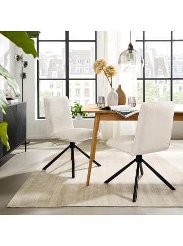 home24 home24 2er-Set Esszimmerstühle mit Cord-Bezug & Eisengestell in Creme in Creme
