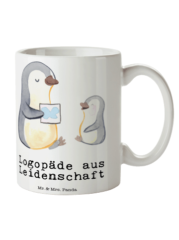 Mr. & Mrs. Panda Kaffeebecher Logopäde Leidenschaft mit Spruch in Weiß