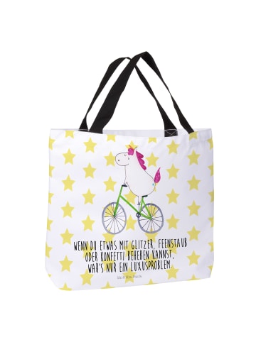 Mr. & Mrs. Panda Tote Bag Einhorn Radfahrer mit Spruch in Weiß