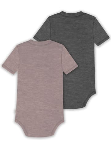 Normani Outdoor Sports Normani Outdoor Sports 2er Set Baby Kurzarmbody aus Merinowolle in Rosa/Anthrazit
