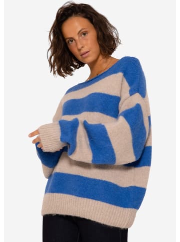 SASSYCLASSY Oversize Strick-Pullover in Blau, Beige