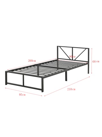 en.casa Metallbett Meran mit Matratze in Schwarz (B)90cm