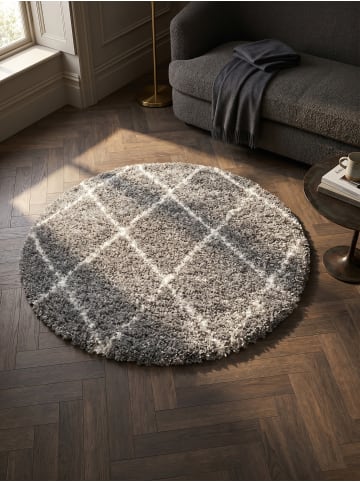 KADIMA DESIGN Teppich Hochflor Shaggy Waschbar Geometrisch DOLOMIT Strapazierfähig in Grau