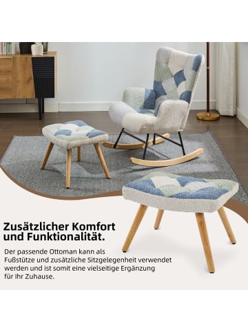 ABRIHOME Schaukelstuhl mit Fußstütze und Lendenkissen in Blau