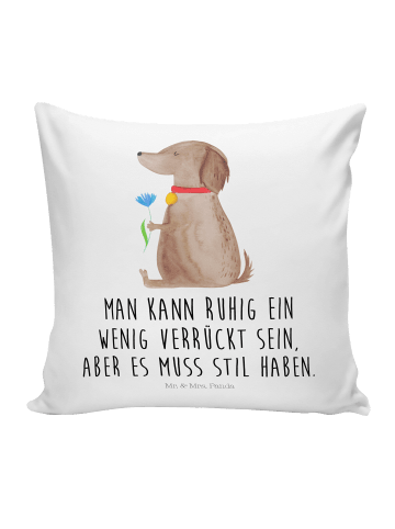 Mr. & Mrs. Panda Dekokissen Hund Blume mit Spruch in Weiß
