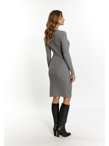 faina Damen Rippstrickkleid Mit Strass-Steinen in Grau Melange