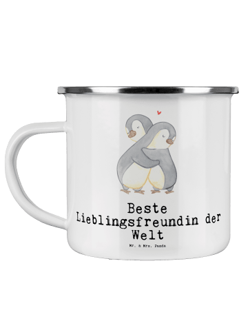 Mr. & Mrs. Panda Camping Emaille Tasse Pinguin Beste Lieblingsfr... in Weiß