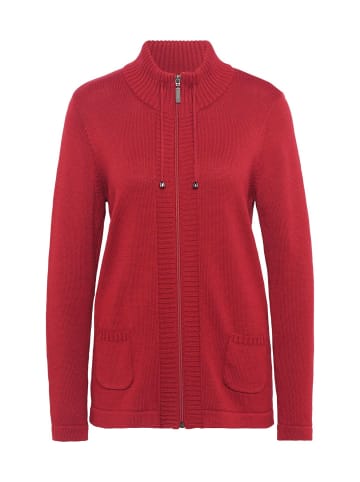 GOLDNER Kurzgröße:  Herbstcardigan mit Reißverschluss in rubinrot