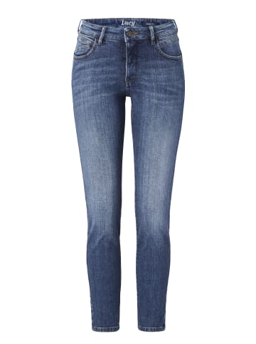 Paddock's 5-Pocket Jeans LUCY in dark blue with handwork and 3D pleats