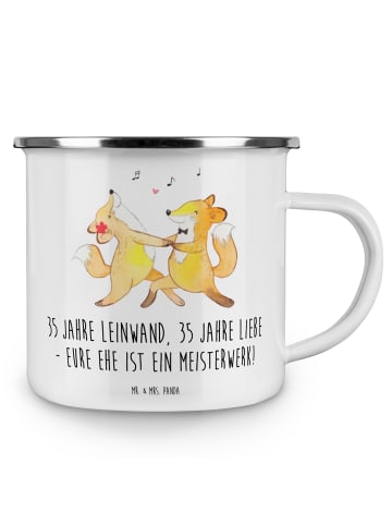 Mr. & Mrs. Panda Camping Emaille Tasse 35. Hochzeitstag Leinwand... in Weiß