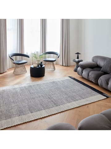 KADIMA DESIGN Teppich Wolle, Korbmuster, Handgewebt, Fransig in Schwarz-Weiß