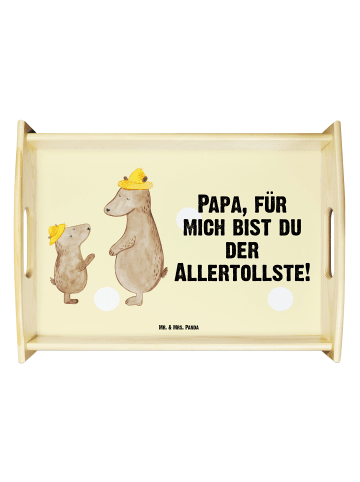 Mr. & Mrs. Panda Serviertablett Bären mit Hut mit Spruch in Gelb Pastell