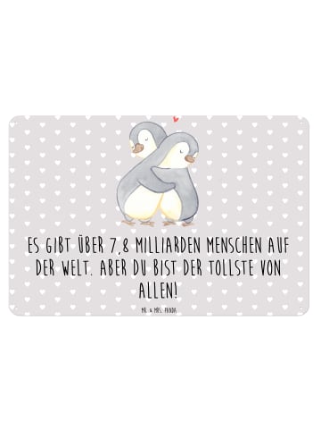 Mr. & Mrs. Panda Blechschild Pinguine Kuscheln mit Spruch in Grau Pastell