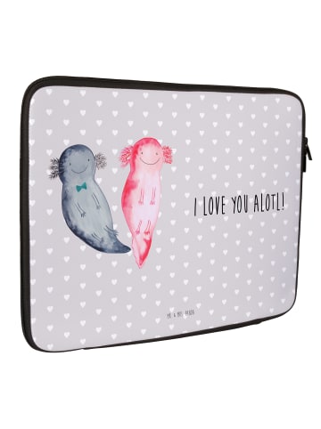 Mr. & Mrs. Panda Laptop Sleeve Axolotl Liebe mit Spruch in Grau Pastell