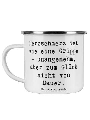 Mr. & Mrs. Panda Emaille Tasse Spruch Herzschmerz Grippe mit Spruch in Weiß