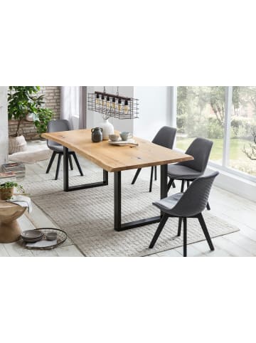 SalesFever Esstisch 220x100 cm mit echter Baumkante Platte Eiche und Metallgestell in Natur