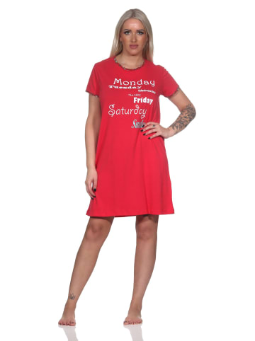 NORMANN Damen Nachthemd kurzarm mit Rundhals und Front-Print - 87860 in rot
