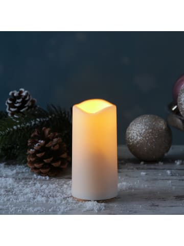 MARELIDA LED Mini Kerze für Außen Timer Sensor bis 750 Std. H: 10cm D: 5cm in weiß