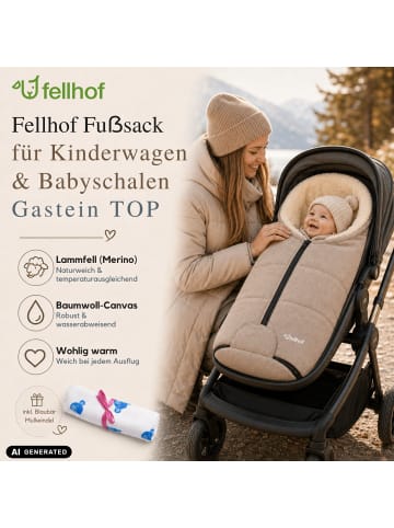Kinderhaus Blaubär Fellsack für Kinderwagen & Babyschalen Gastein Canvas TOP in Grau-Beige