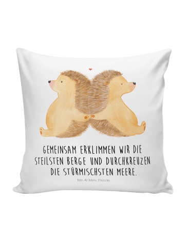 Mr. & Mrs. Panda Kissen 40x40 Igel händchenhaltend mit Spruch in Weiß