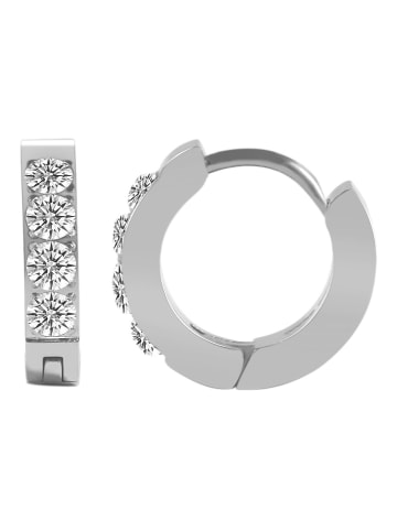 Adeliás Damen Ohrringe – Klappcreole aus Edelstahl mit Strass Steinchen in silber