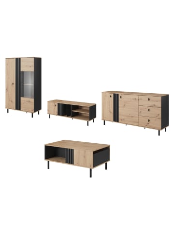 Feldmann-Wohnen Wohnzimmer-Set Madis sand grange eiche / anthrazit 4-teilig