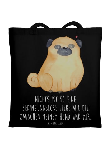 Mr. & Mrs. Panda Jutebeutel Mops mit Spruch in Schwarz