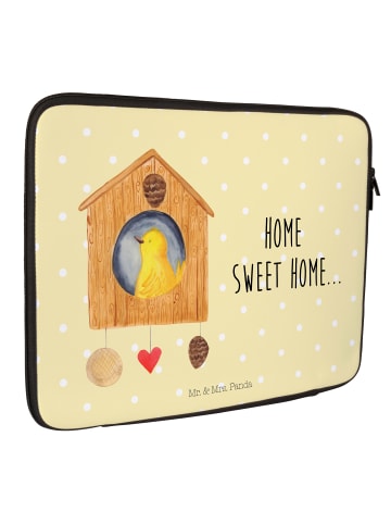 Mr. & Mrs. Panda Laptop Bag Vogelhaus Home mit Spruch in Gelb Pastell