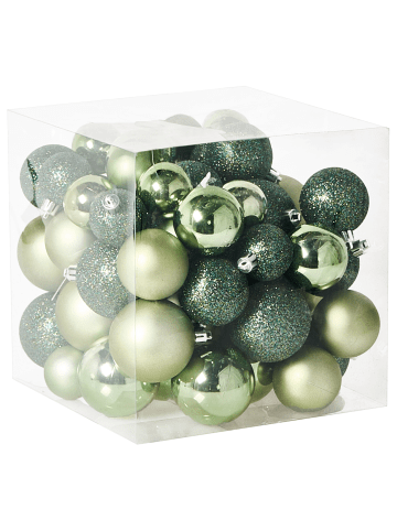 Beliani 60er-Set Weihnachtsbaumkugeln TYIN in Grün/Silber