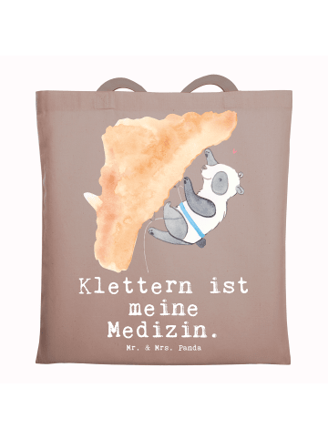 Mr. & Mrs. Panda Tragetasche Panda Klettern mit Spruch in Braun Pastell