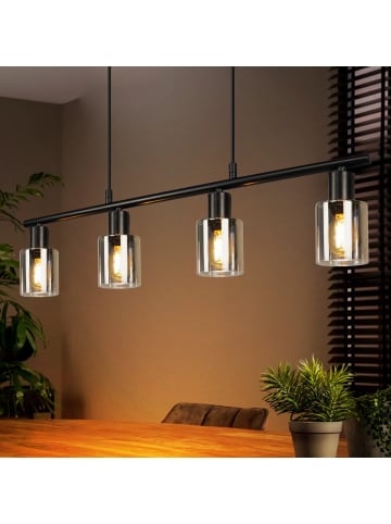 ZMH Pendelleuchte 4-flammige E14 in Schwarz Vintage Glas