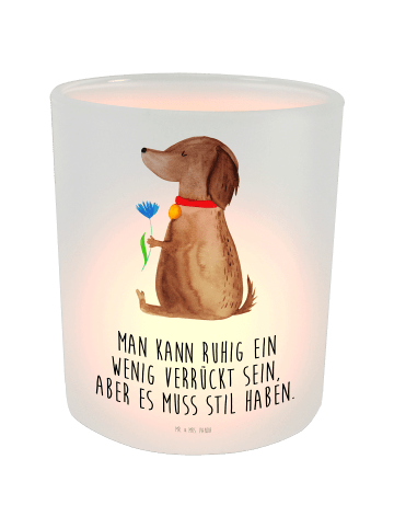 Mr. & Mrs. Panda Glas Windlicht Hund Blume mit Spruch in Transparent