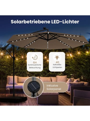 COSTWAY 350 cm Sonnenschirm mit Ständer & LED in Braun