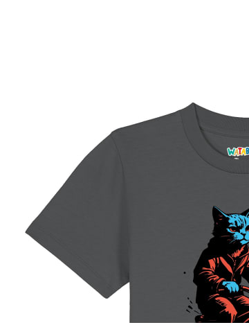 wat? Apparel T-Shirt Katze auf Fahrrad in Grau