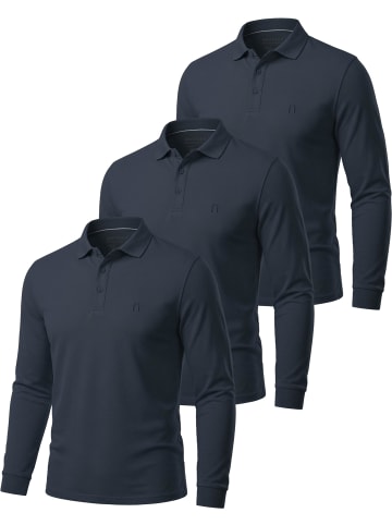 normani 3er Set Herren Langarm Poloshirt Lyroe in Navy