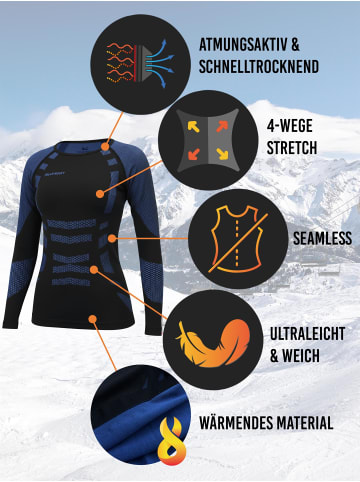 normani 2 x Thermooberteil Langarm Shirt Skiunterwäsche für Damen in Blau/Schwarz