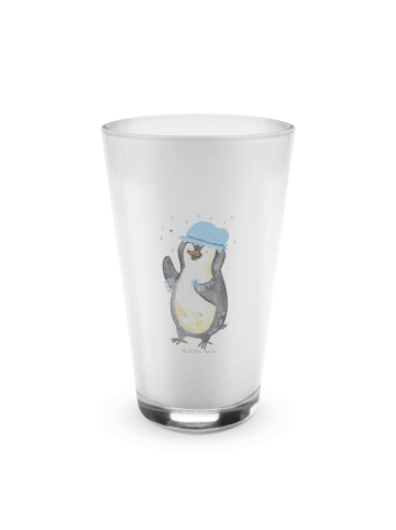 Mr. & Mrs. Panda Latte Macchiato Glas Pinguin Duschen ohne Spruch in Transparent