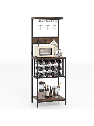 COSTWAY Küchenregal mit 3 Haken & Weinglashalter in Braun