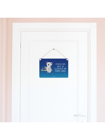 Mr. & Mrs. Panda Holzbild Waage Astrologie mit Spruch in Sternenhimmel Blau
