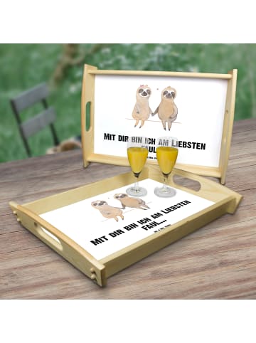 Mr. & Mrs. Panda Holztablett Faultier Pärchen mit Spruch in Weiß