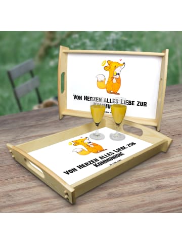 Mr. & Mrs. Panda Holztablett Fuchs Kommunion mit Spruch in Weiß