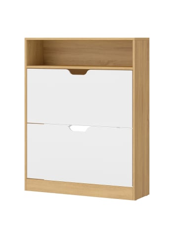 VASAGLE Schuhschrank Custos in Eichenfarben-Weiß - (B)80 x (H)102 x (T)24 cm